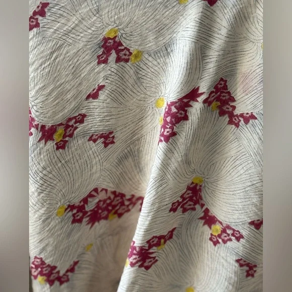 Zara Floral Tie Front Mock Neck Blouse Size M Ecru/Pink Long Sleeve Casual - Picture 8 of 13